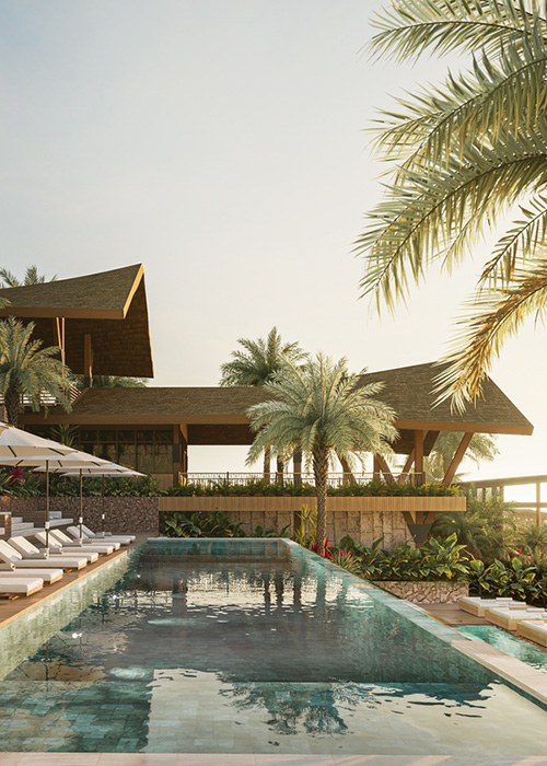 Samara Beach cliffside villas at golden hour